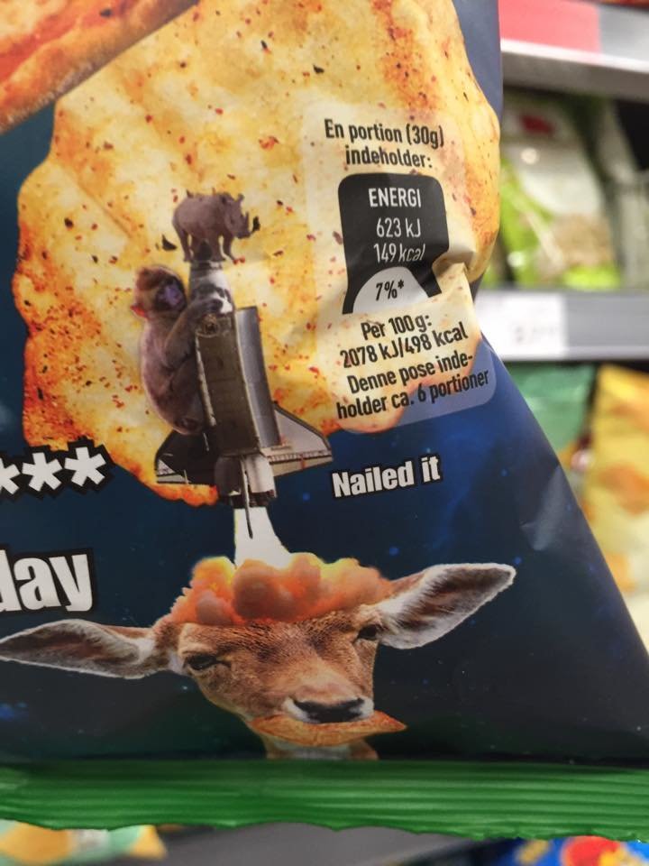 Danish chip/crisps company trying memes. .. The irony in this picture could not be more apparent.