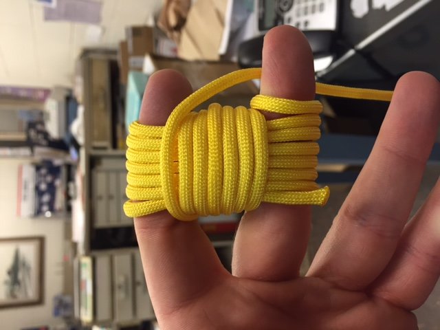 How to make another thing. Alright, let's get this how to started. First you will need: 10ft (3.048m) of paracord 1in (2.54cm) steel ball bearing Scissors (some