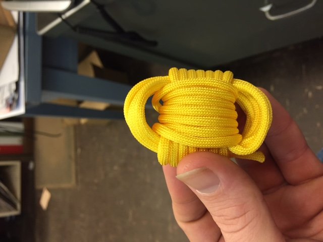 How to make another thing. Alright, let's get this how to started. First you will need: 10ft (3.048m) of paracord 1in (2.54cm) steel ball bearing Scissors (some