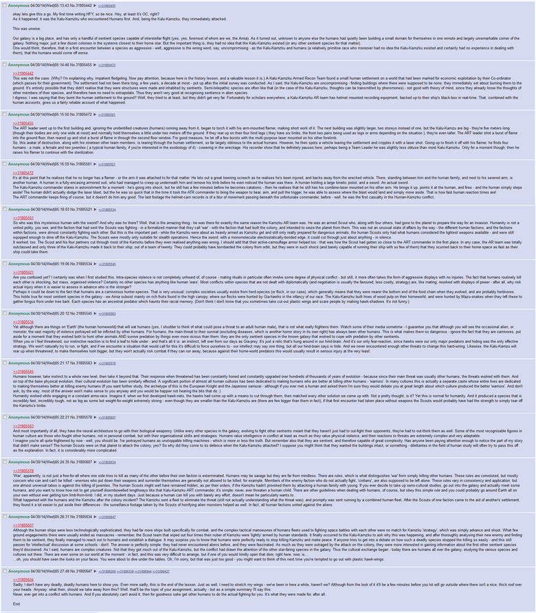 Humanity Fuck Yeah comp 3. . I‘ Anonymous ( Wed) 1 Replies: : Every race is a perfectly unified body" cliche I can' t sleep at night. It began after the Earthli
