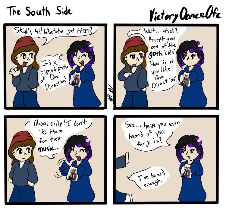 The South Side. Hey there. I'm Victory, and this is my comic. The South Side started out as a South Park fan comic about a snarky fourth grader and his gay frie