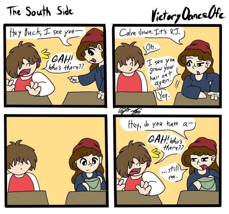 The South Side. Hey there. I'm Victory, and this is my comic. The South Side started out as a South Park fan comic about a snarky fourth grader and his gay frie